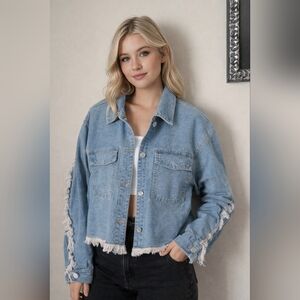 FOREVER 21 Blue Fringed Jean Jacket Size M, Women's